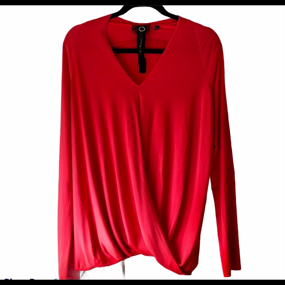 Poleci Long Sleeve Drape Blouse Coral Size M